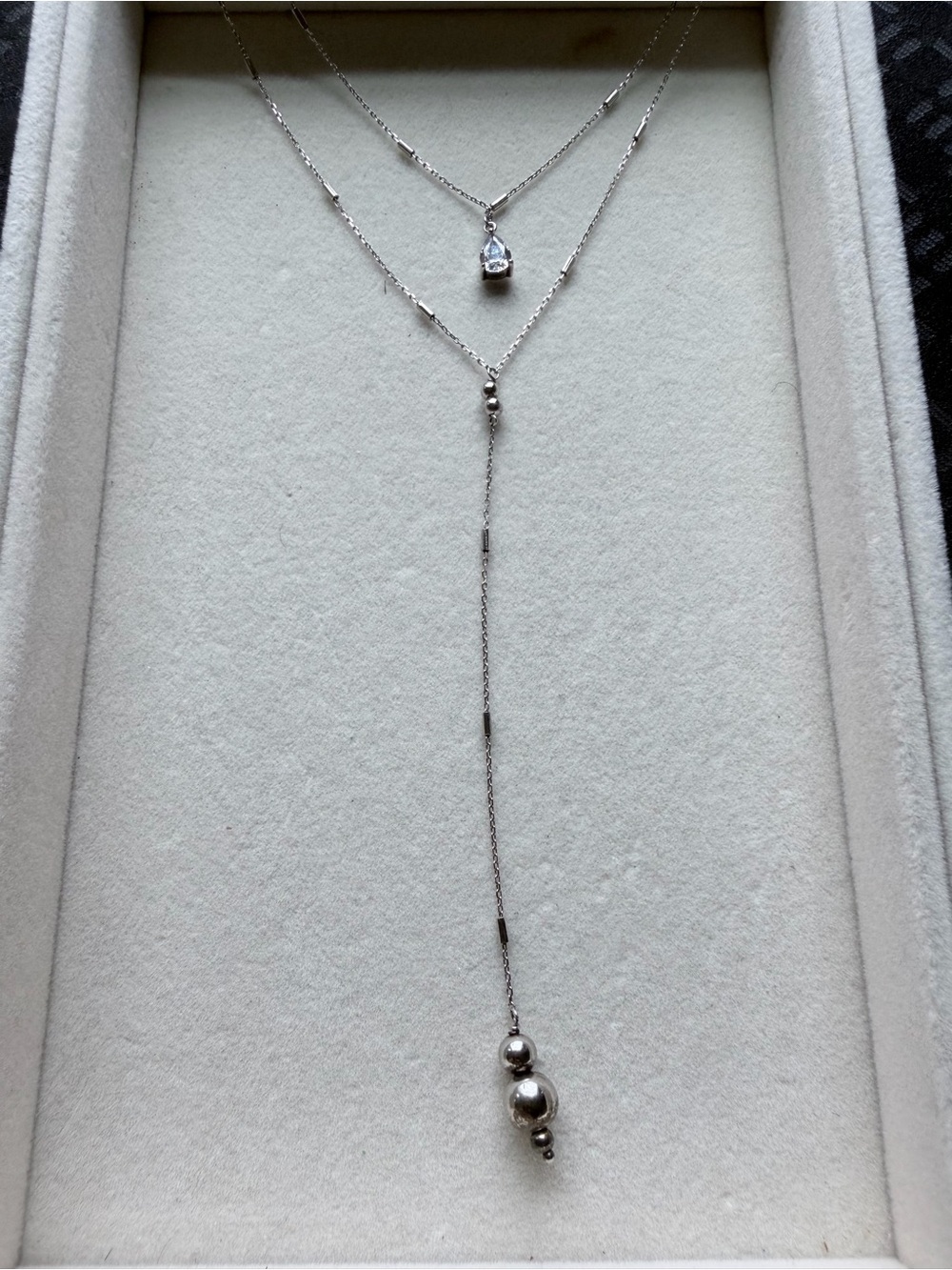 Sterling Silver Layered Y-Necklace with Pendant and Bead Drop Lariat